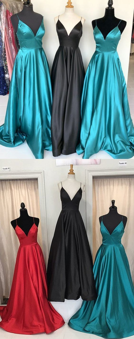 Einfaches A-Linien-Ballkleid in Rot mit langen Trägern cg12543