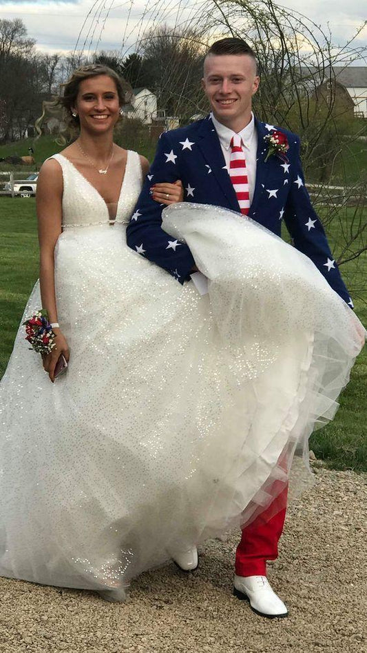 A-Linie V-Ausschnitt weißes Ballkleid, bezauberndes Ballkleid cg12548