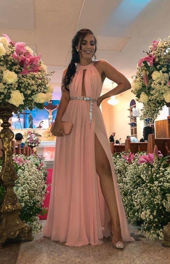 Halter Long Prom Dress With Split cg12550
