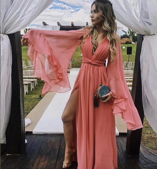 STILVOLLES V-AUSSCHNITT CHIFFON LANGES BALLKLEID ABENDKLEID cg12557