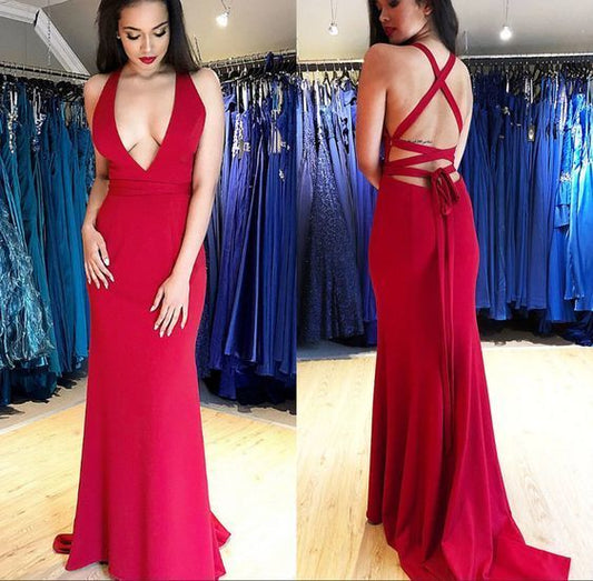 Sexy Langes Rotes Ballkleid Ärmelloses Meerjungfrauenkleid cg12559