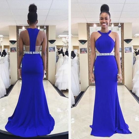 Königsblau Perlenbesetztes Meerjungfrau-Abschlussballkleid Langes Abendkleid für Damen cg12598