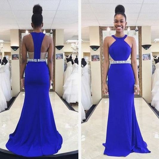 Königsblau Perlenbesetztes Meerjungfrau-Abschlussballkleid Langes Abendkleid für Damen cg12598