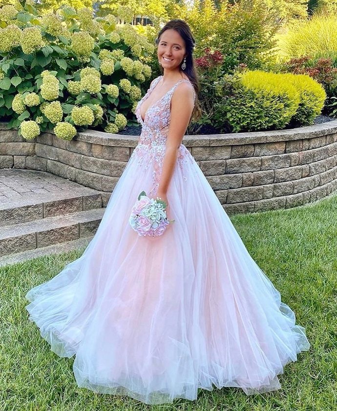 Sexy V-Neck Appliques A-Line Prom Dresses, Evening Dress Prom Gowns, Formal Women Dress,Prom Dress cg12609