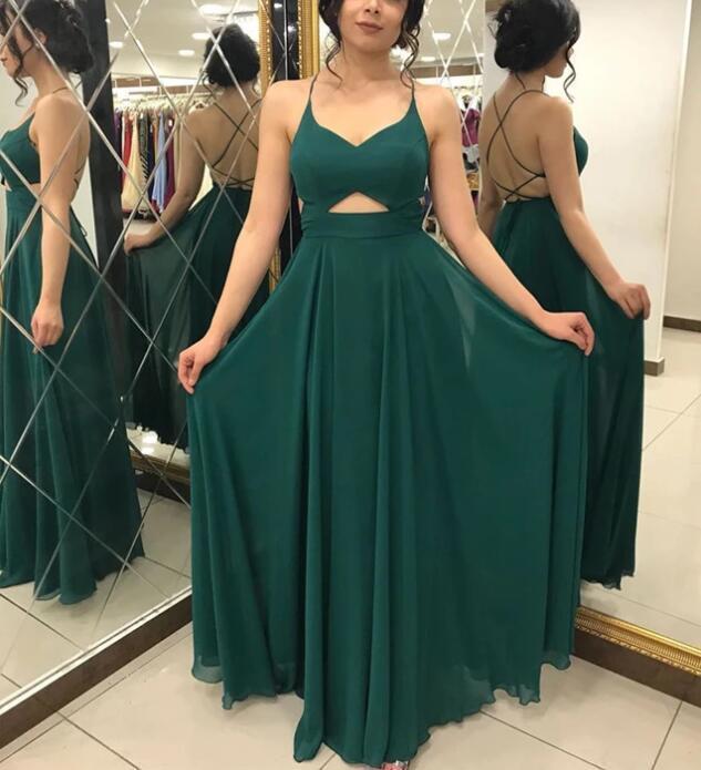 Dark Green Chiffon Backless Party Dress, Beautiful Prom Dress cg12621