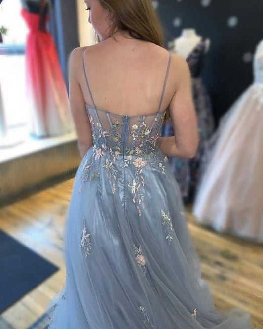 Neueste Spaghettiträger Applikationen A-Linie Ballkleider, Abendkleid Ballkleider cg12634