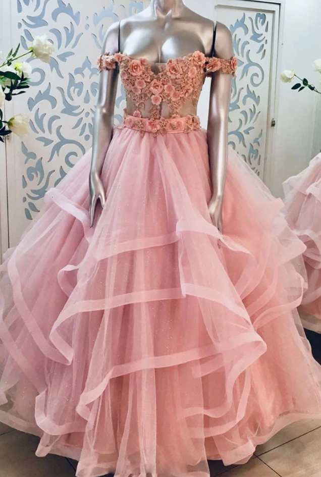 PINK SWEETHEART OFF SHOULDER LACE LONG PROM DRESS PINK EVENING DRESS cg12656