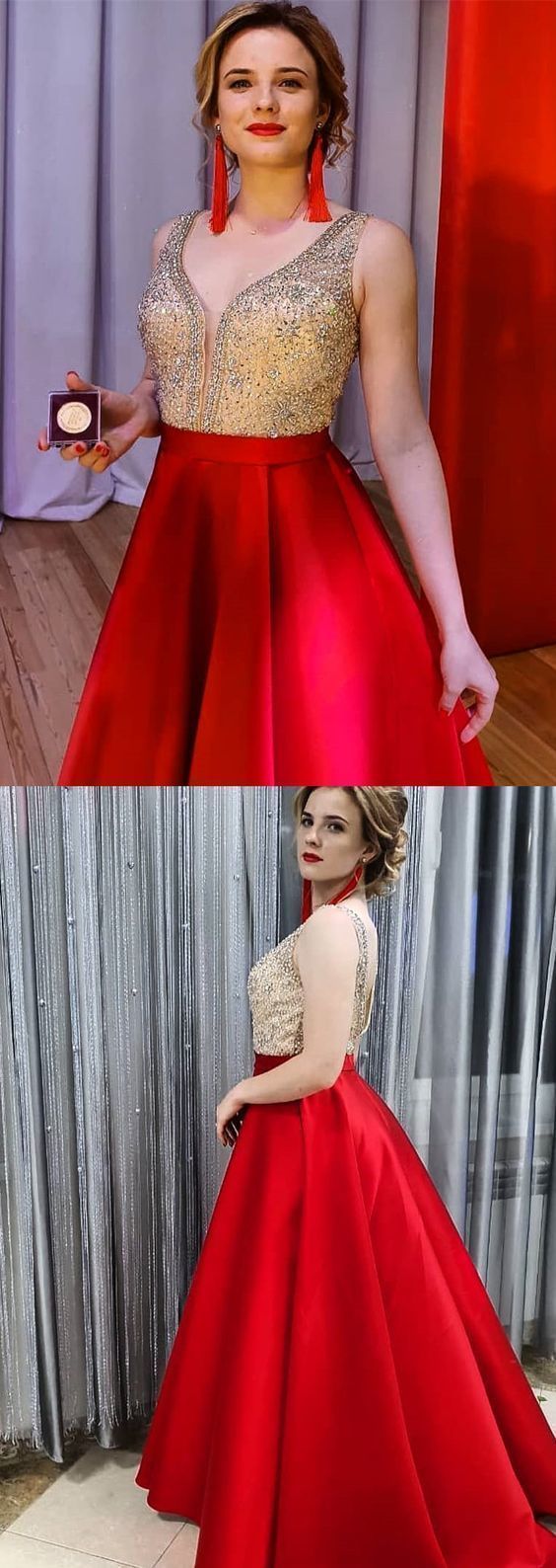 Long Prom Dresses Princess, Red Formal Evening Dresses Modest cg12661