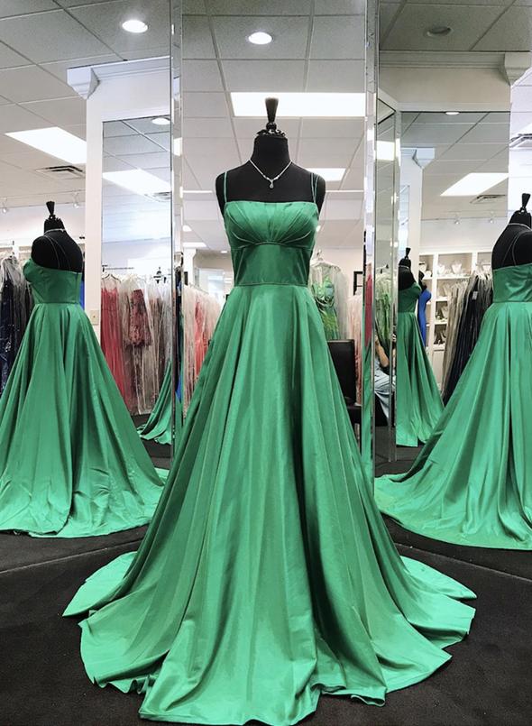 Green satin long prom dress simple evening dress cg12685