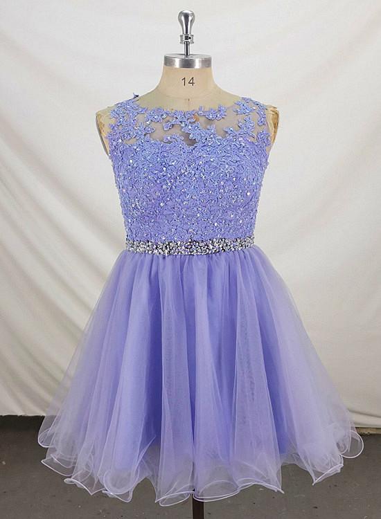 Lovely Lavender Tulle Short Handmade Party Dress, Knee Length Homecoming Dress cg12687