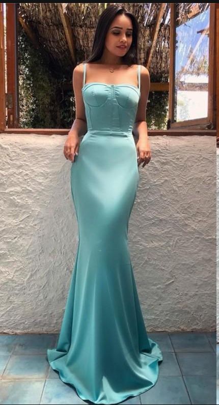 Tiffany Blau Weicher Satin Spaghettiträger Meerjungfrau Mode Ballkleider cg1269