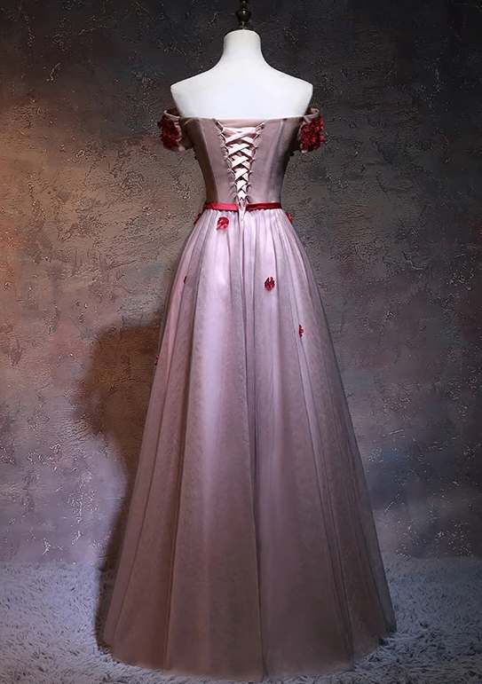 Unique Pink Tulle Off Shoulder Party Dress With Lace Applique Cute Prom Dress cg12693