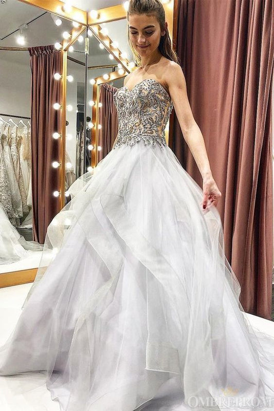 Herzförmiger Ausschnitt Rüschen Perlen Applikationen A-Linie Ballkleider Ballkleider cg12712