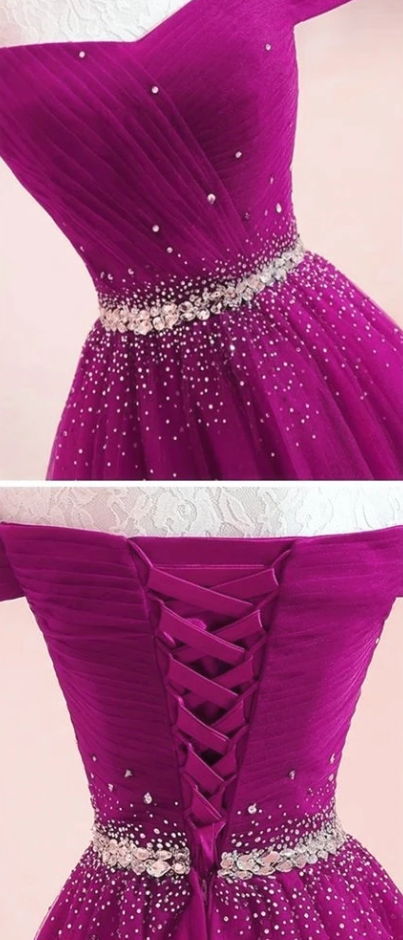 Beautiful Off Shoulder Beaded Tulle Long Party Dress, Junior Prom Dress 2021 cg12742