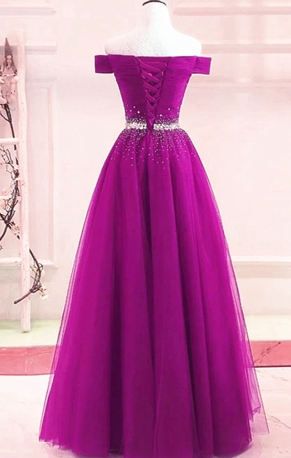 Beautiful Off Shoulder Beaded Tulle Long Party Dress, Junior Prom Dress 2021 cg12742