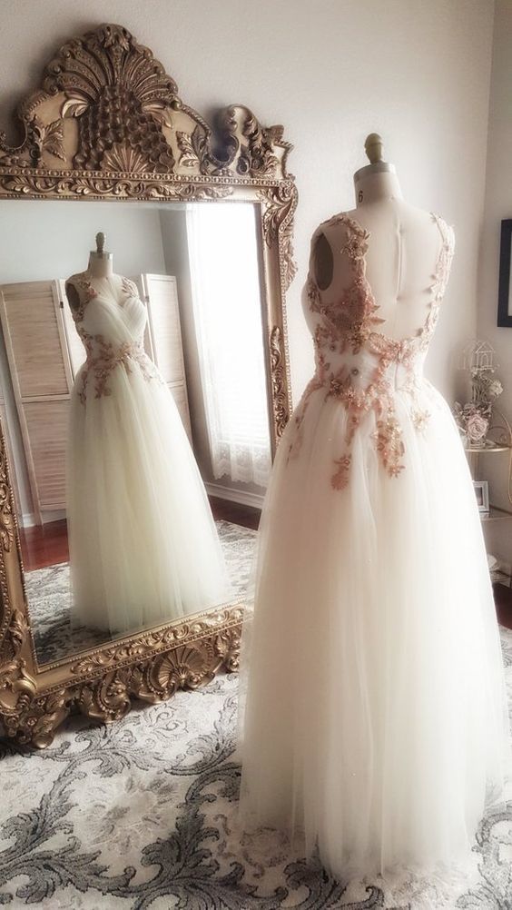 Gold and Blush Floral Embroidered Beaded A-Line Formal Gown Prom Dress 2021 cg12744