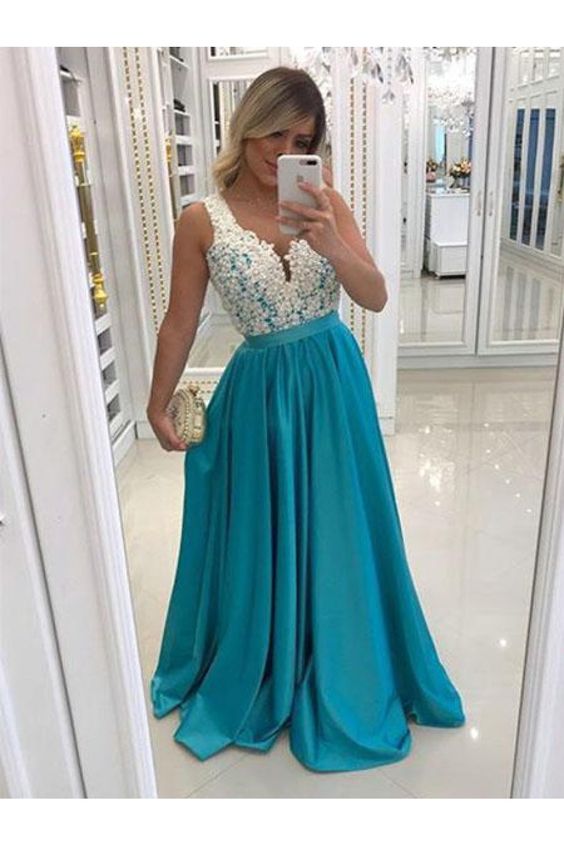A-Line Beaded Lace Long Prom Dresses Formal Evening Gowns cg12757