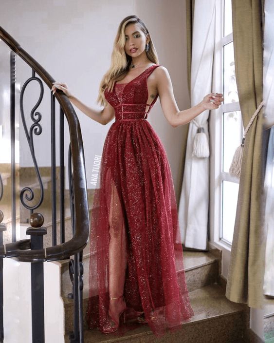 Burgunderrote Ballkleider, Langes Ballkleid, modisches Ballkleid cg12763
