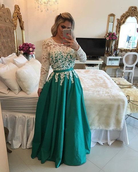 Satin A Line Long Sleeve Prom Dress,Evening Gown With Long Sleeve cg12773