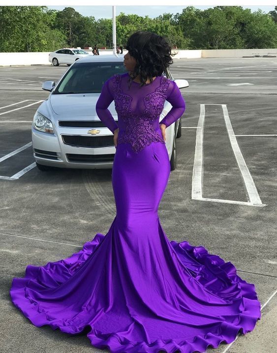 Simple purple Mermaid Satin prom Dress cg12791
