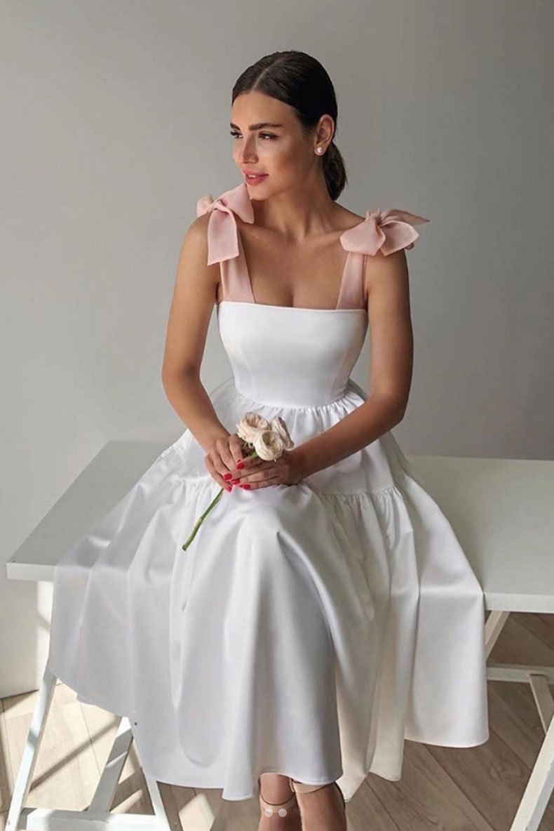 White satin short party dress white homecoming dress cg12807