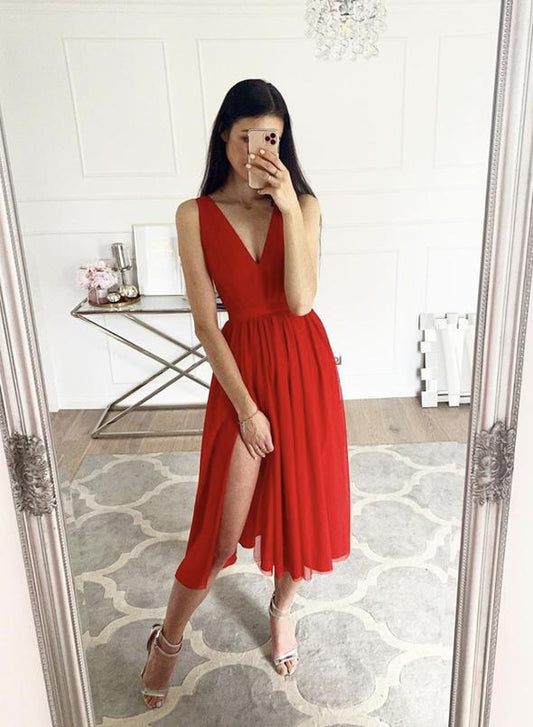 Kurzes Ballkleid aus rotem Chiffon, cg12832