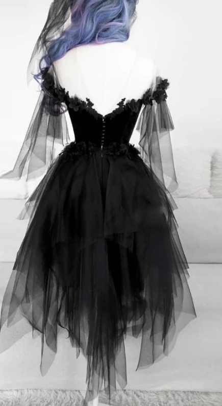 BLACK ROUND NECK TULLE LACE SHORT DRESS BLACK EVENING DRESS Homecoming Dress cg12838