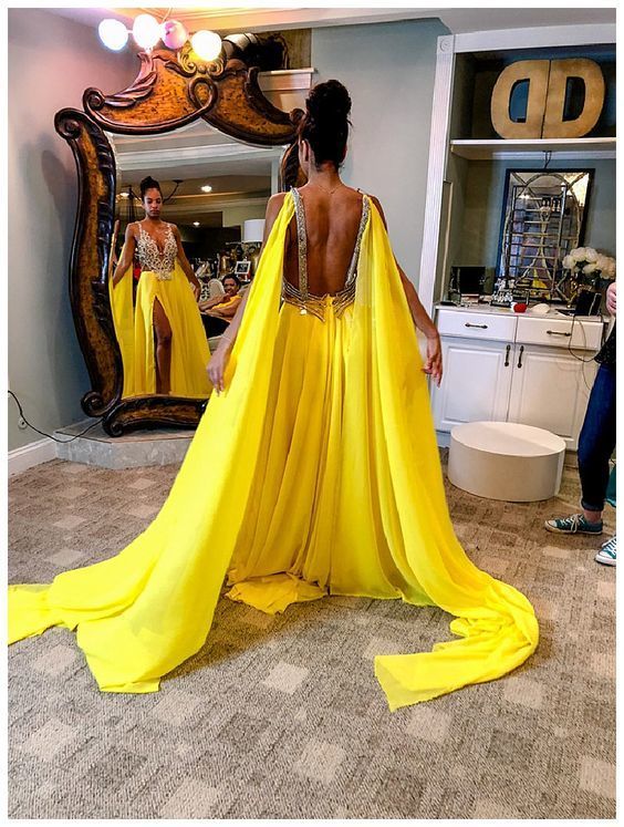 A-line yellow and white lace long prom dress cg12846