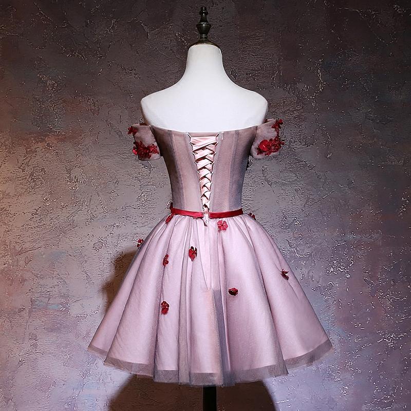 Cute Red Off Shoulder Tulle Lace Applique Homecoming Dress cg12874