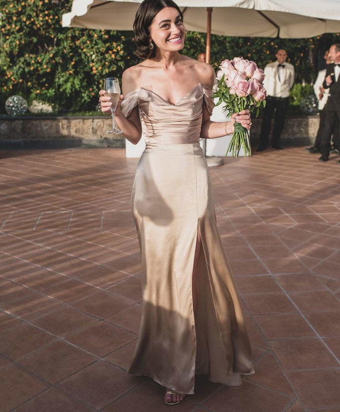 Off the Shoulder Slit Side Prom Dresses cg12880