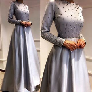 Langes graues Kleid mit Perlen für Damen, Ballkleid cg12922