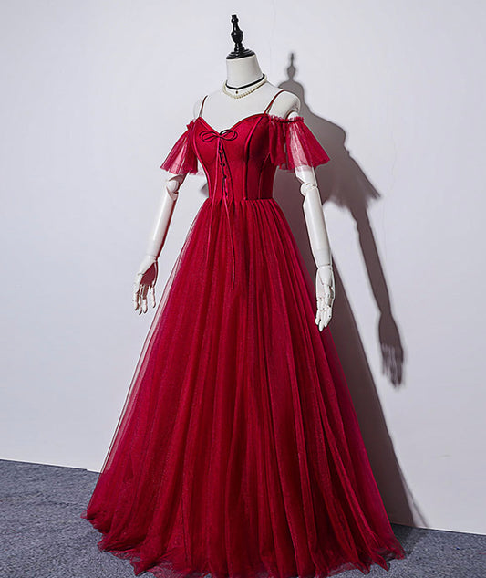 BURGUNDERROTES TÜLL LANGES BALLKLEID ABENDKLEID cg12932