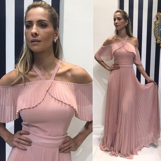 A-Linien-Ballkleid aus rosa Chiffon, cg12956