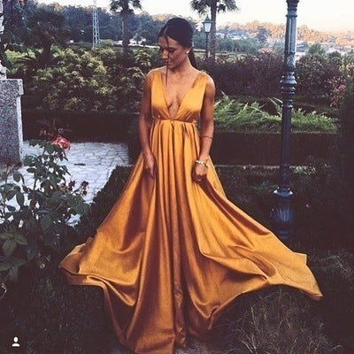 Sexy Deep V neck A Line Prom Dress, Long Evening Dress cg12975