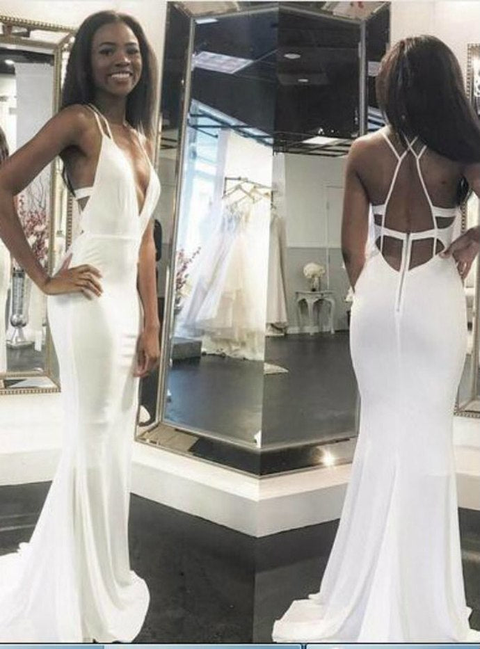 Weißes Meerjungfrau-Ballkleid, Ballkleider, Neckholder, ärmellos, cg12990