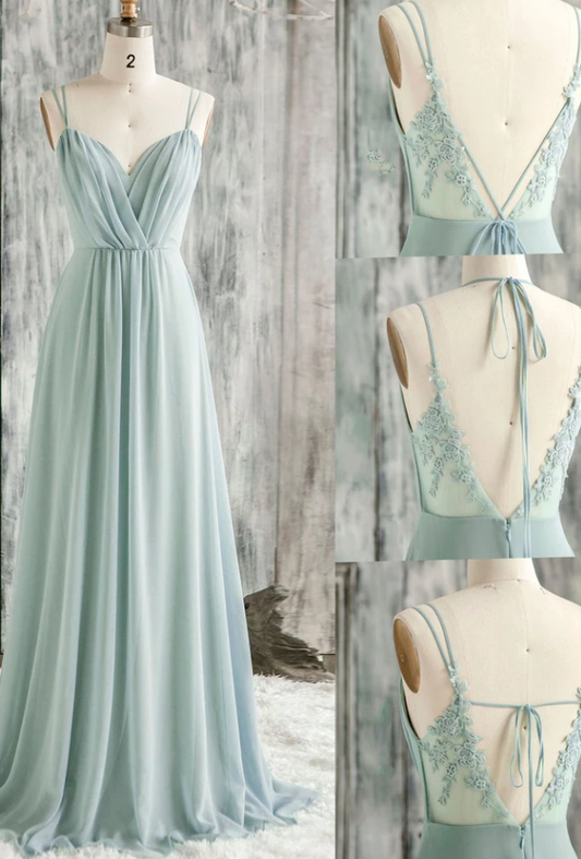 Schlichtes grünes Chiffon-Spitzenkleid mit V-Ausschnitt, langes Ballkleid, Brautjungfernkleid aus Spitze, cg13086