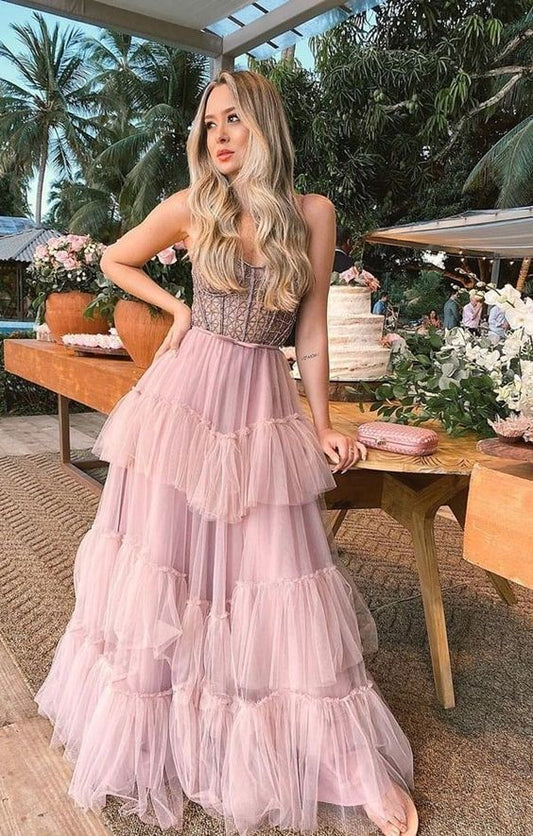 Rosa langes Ballkleid, Abendkleid cg13110