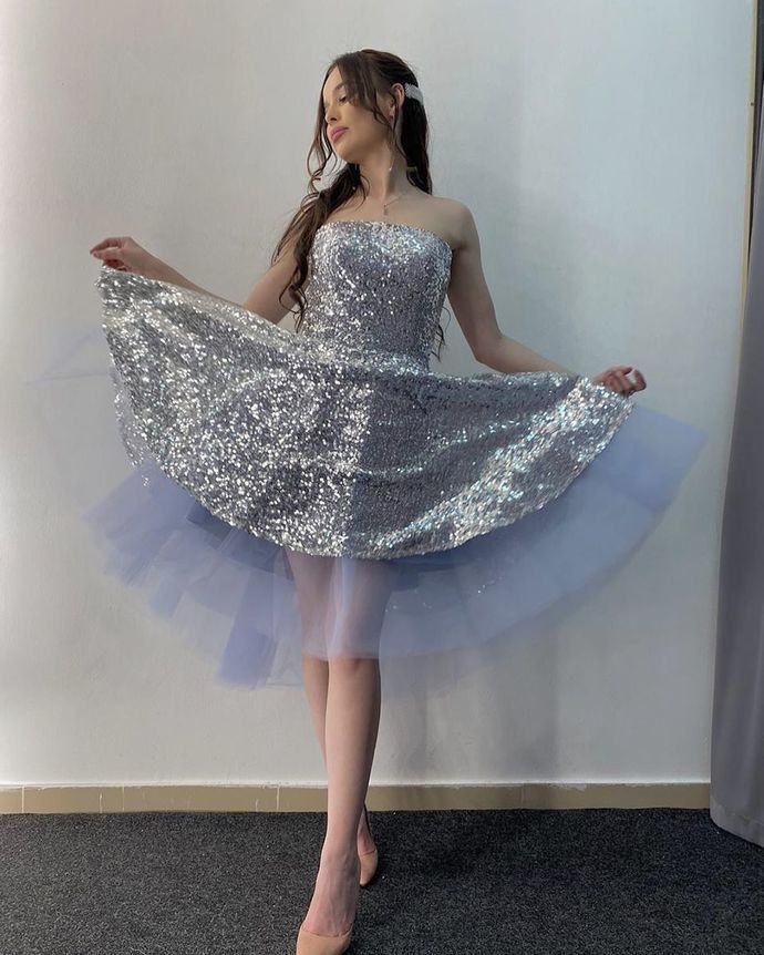 Sparkle Silver Sequins Short Homecoming Dress cg13115 classygown Sparkle Silver Sequins Short Homecoming Dress cg13115 classygown