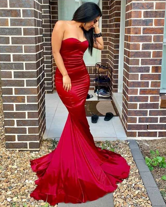 Schatz Rot Meerjungfrau Abendkleider Satin Ballkleid cg13118