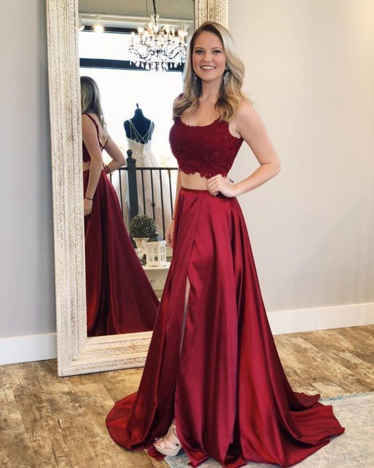 Wunderschönes zweiteiliges langes weinrotes Ballkleid cg13153