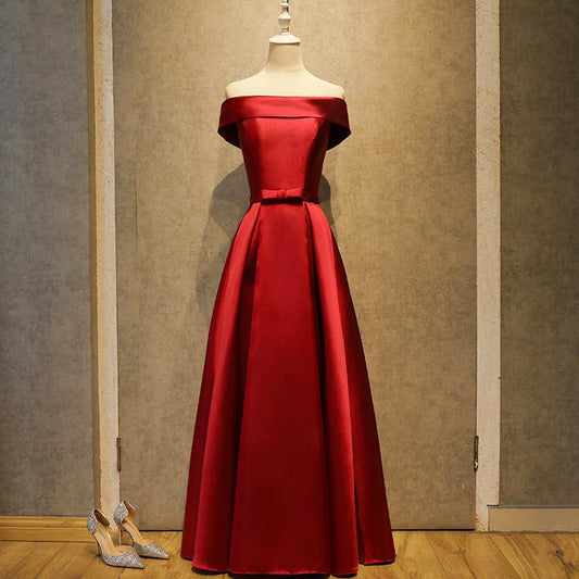 Hochwertiges weinrotes Satin-Brautjungfernkleid in Bodenlänge, rotes Ballkleid cg13174