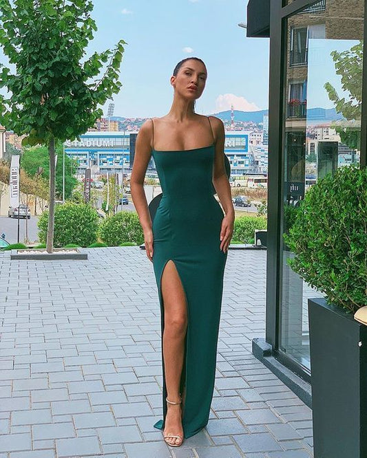 Grünes langes Ballkleid mit Schlitz cg13200