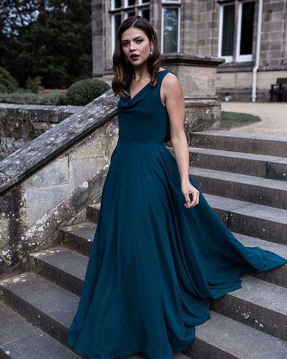 Simple Cowl Neck Chiffon A-line Prom Dress cg13203