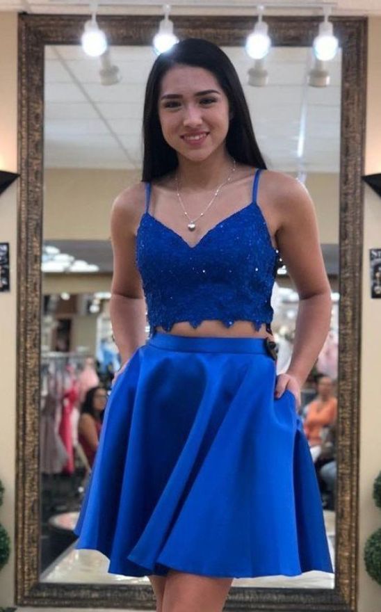 Two Pieces Short Royal Blue Homecoming Dress cg13238