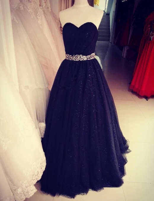 Schwarzes langes Partykleid aus Tüll mit Herzausschnitt, atemberaubendes schwarzes Ballkleid mit Pailletten cg13259