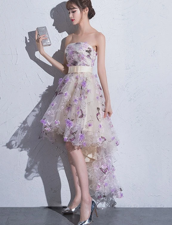 Beautiful High Low Flowers Tulle Homecoming Dress, Fashionable Short Party Dress cg13261