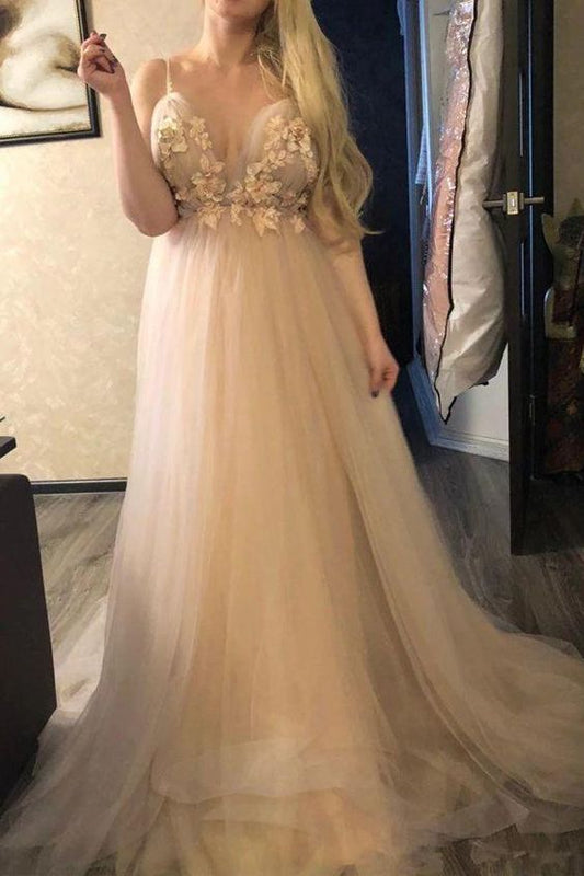 A-Linie V-Ausschnitt Langes Ballkleid mit Applikationen cg13268