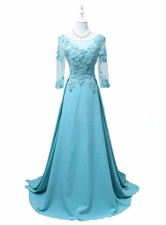 Elegantes blaues bodenlanges Partykleid mit rundem Ausschnitt, blaues Brautjungfernkleid, Abschlussballkleid cg13282
