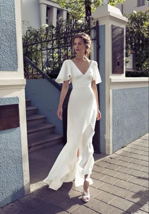 weißes Partykleid Halbarm Abendkleid V-Ausschnitt Ballkleid cg1329