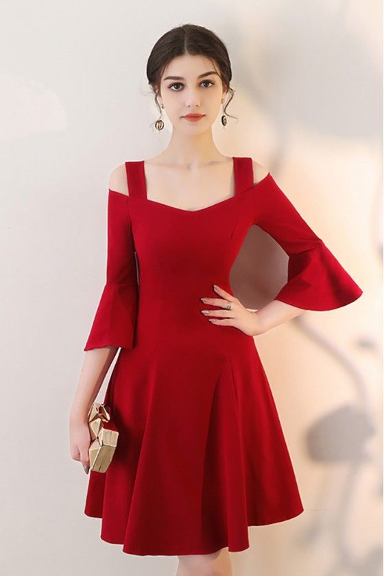 Black Short Homecoming Dress Aline with Bell Sleeves cg13319